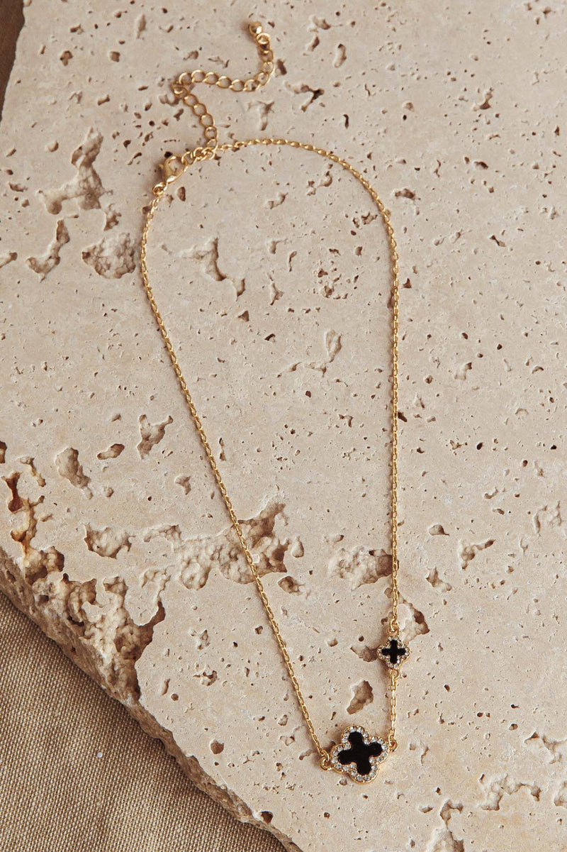 Collier Kristin Trèfle à Quatre Feuilles Or Noir