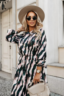 Clémence | Robe Longue à Motif Zèbre et Nœud Taille