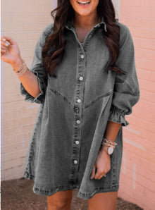 Anaïs | Robe Chemise en Jean à Manches Lanternes