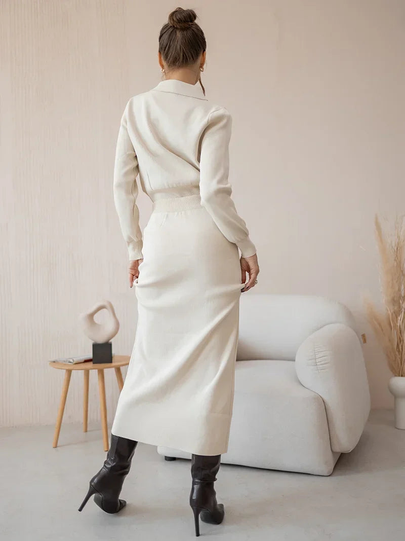 Maria™ | Ensemble Élégant Blazer Tricoté et Jupe