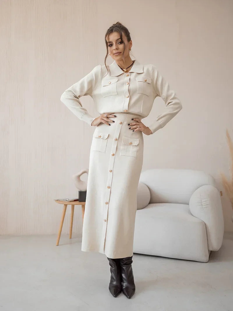 Maria™ | Ensemble Élégant Blazer Tricoté et Jupe