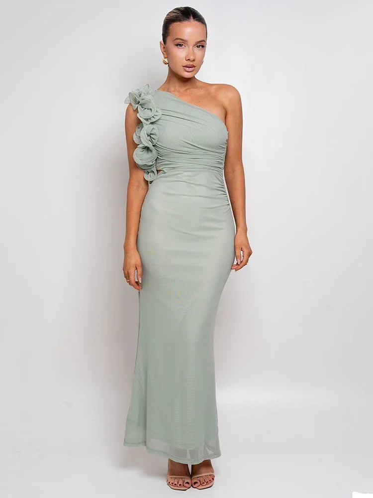 Liora | Robe Asymétrique Fleurie & Allure Sculptante