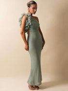 Liora | Robe Asymétrique Fleurie & Allure Sculptante