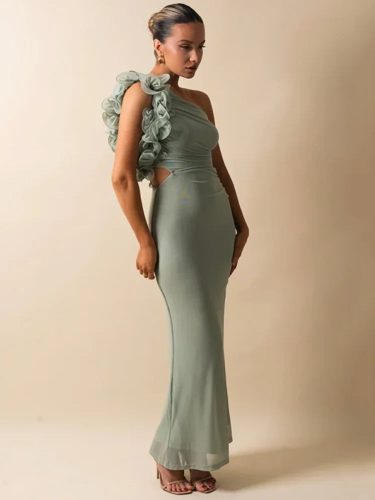 Liora | Robe Asymétrique Fleurie & Allure Sculptante