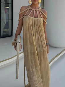 Lorine | Robe Maxi Drapée en Lin Tressé