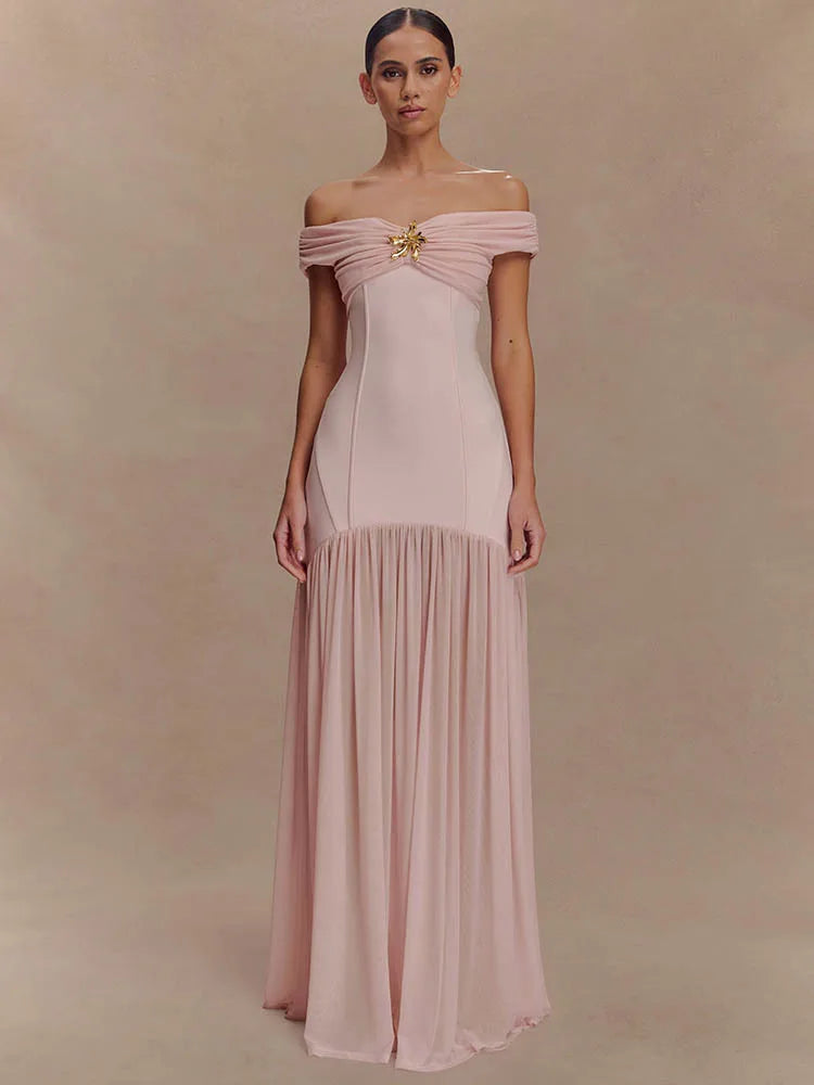 Selena | Robe Épaule Dénudée & Drapé Royal