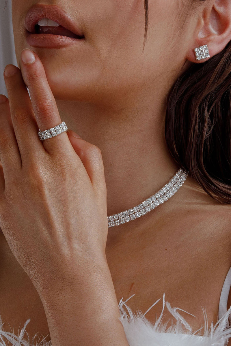 Boucles d'oreilles, bague et collier Suite Life Diamante Argent