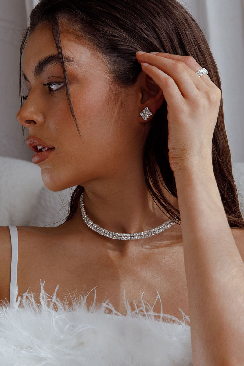 Boucles d'oreilles, bague et collier Suite Life Diamante Argent