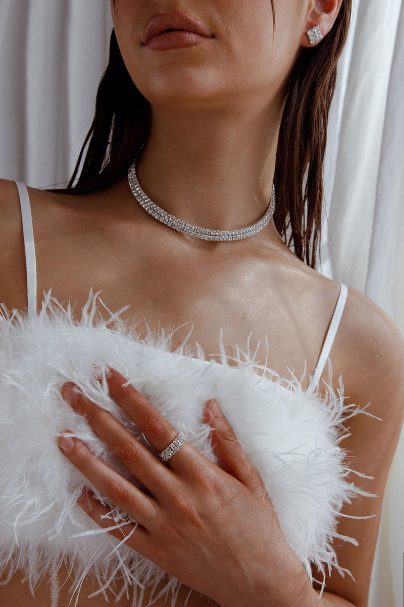Boucles d'oreilles, bague et collier Suite Life Diamante Argent