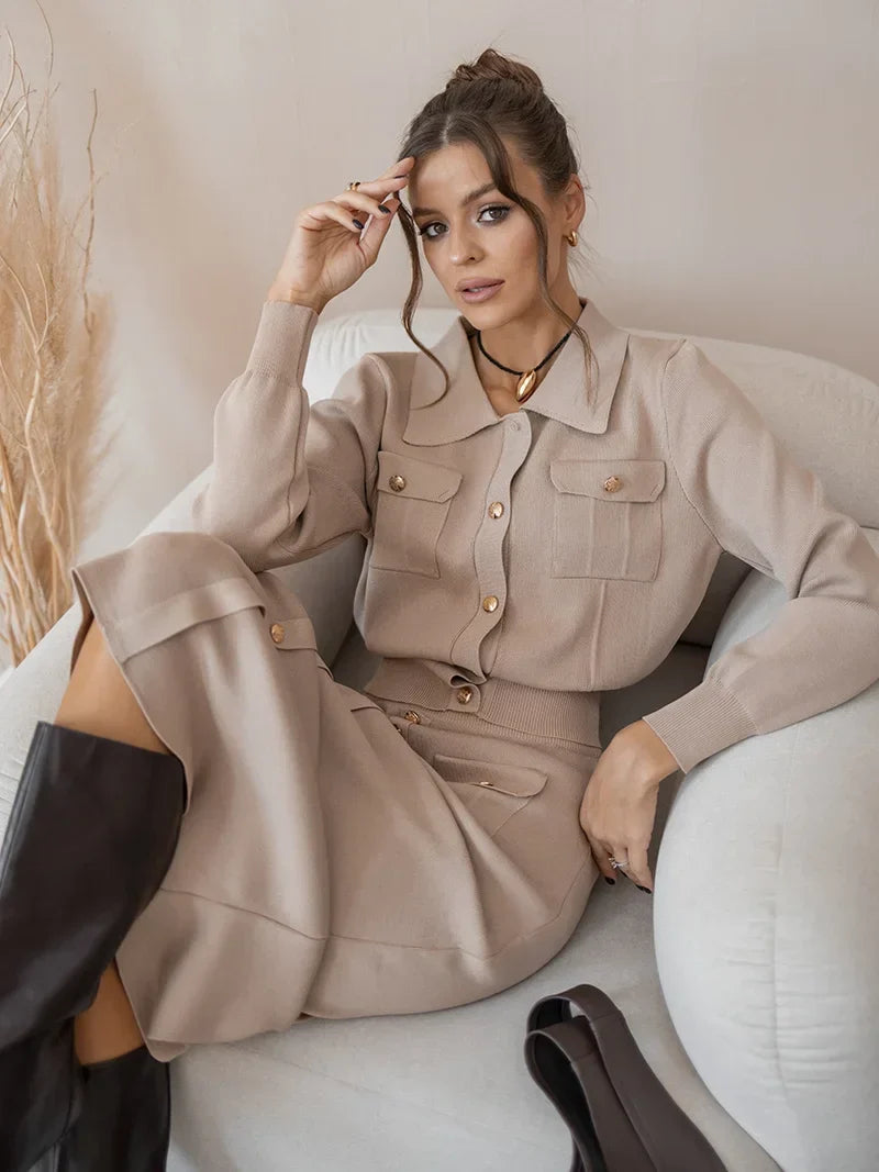 Maria™ | Ensemble Élégant Blazer Tricoté et Jupe