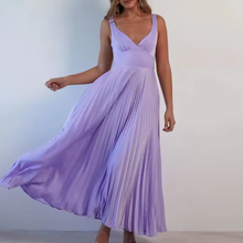 Aby - Gelbes Plissiertes V-Ausschnitt Maxikleid