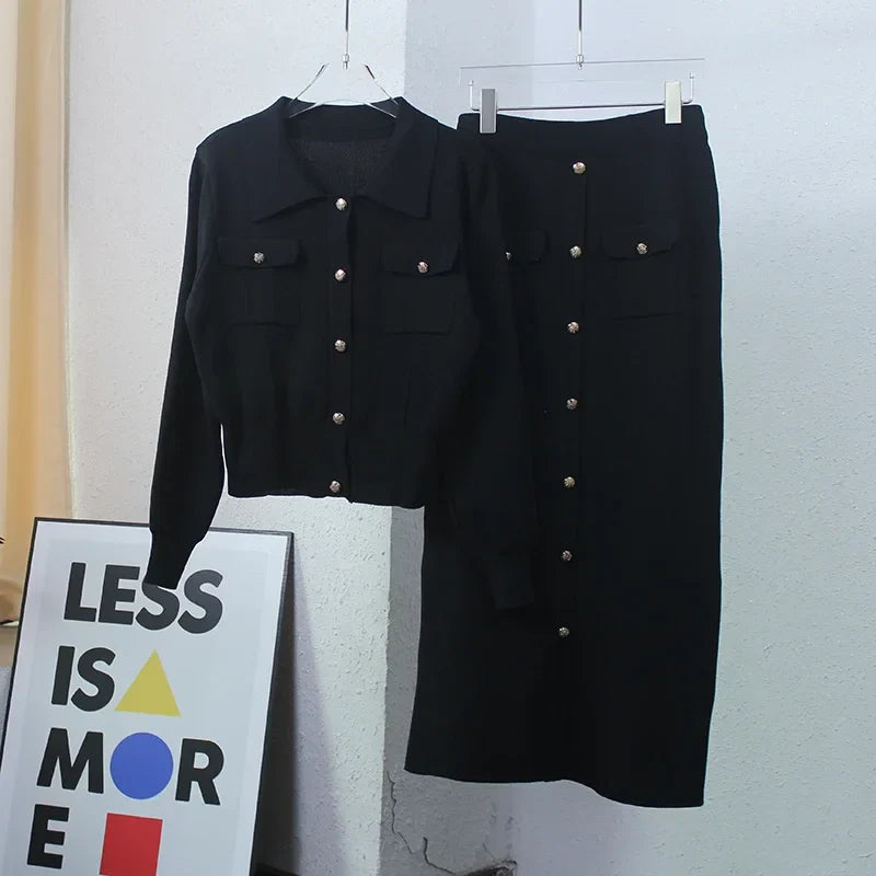 Maria™ | Ensemble Élégant Blazer Tricoté et Jupe