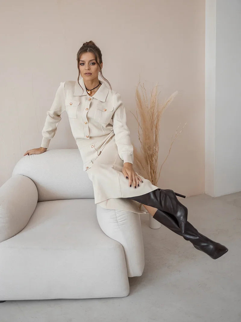 Maria™ | Ensemble Élégant Blazer Tricoté et Jupe