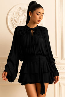 Séraphine | Robe Courte Plissée à Manches Longues