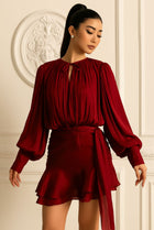 Séraphine | Robe Courte Plissée à Manches Longues
