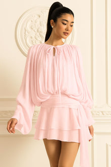 Séraphine | Robe Courte Plissée à Manches Longues