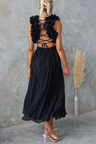 Clarisse | Robe Maxi Fleurie à Volants et Lacets au Dos