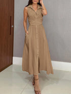 Ivana | Robe Chemise Midi à Boutons et Ceinture