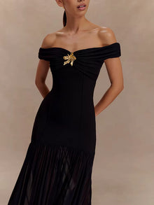 Selena | Robe Épaule Dénudée & Drapé Royal