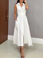 Ivana | Robe Chemise Midi à Boutons et Ceinture