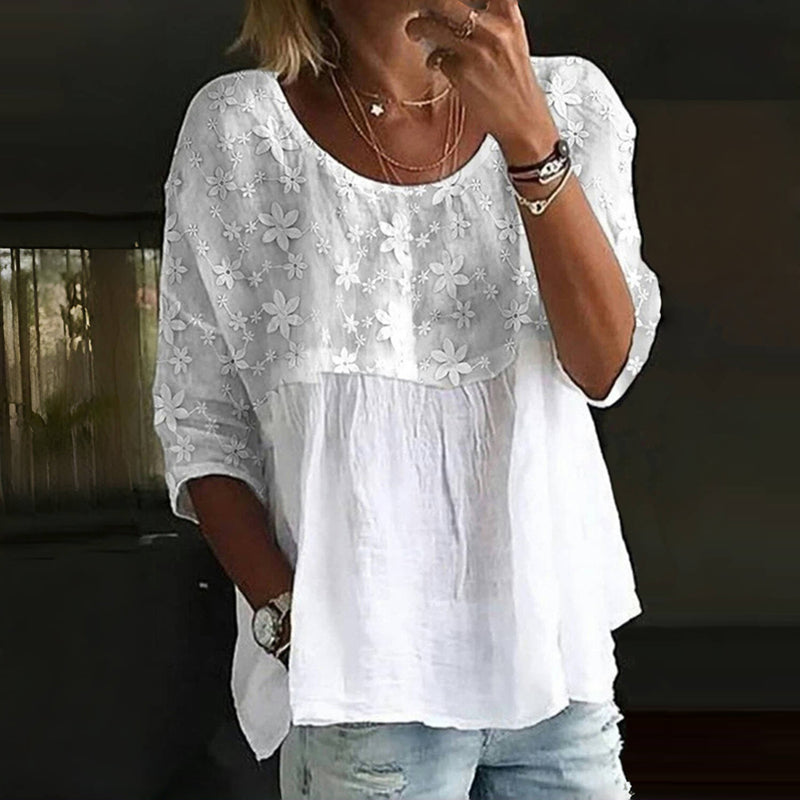 Célia | Blouse Patchwork Brodée De Fleurs