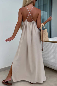 Myriam | Robe Maxi Unie Dos Nu à Bretelles