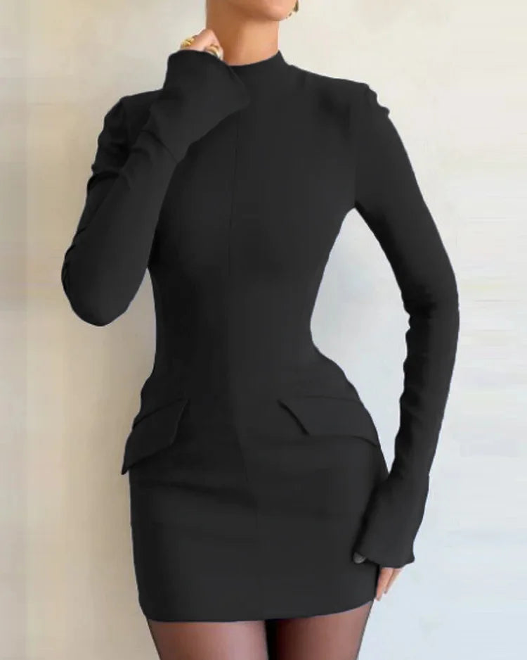 Lena | Robe Courte Unie à Manches Longues