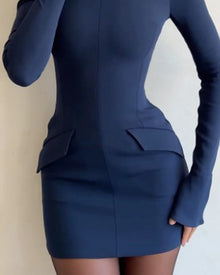 Lena | Robe Courte Unie à Manches Longues