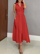 Ivana | Robe Chemise Midi à Boutons et Ceinture