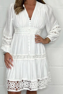 Clémence | Robe en Coton à Col V et Dentelle