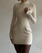 Lena | Robe Courte Unie à Manches Longues