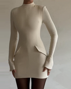 Lena | Robe Courte Unie à Manches Longues