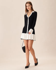 Elena | Robe Pull Noire à Manches Trompette