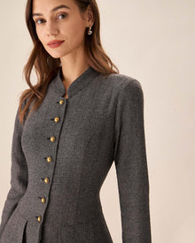 Lina | Robe Mini Grise Plissée à Boutons
